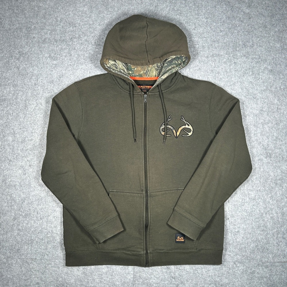 Realtree hoodie mens Large Green full zip camouflage lined hunting outdoor